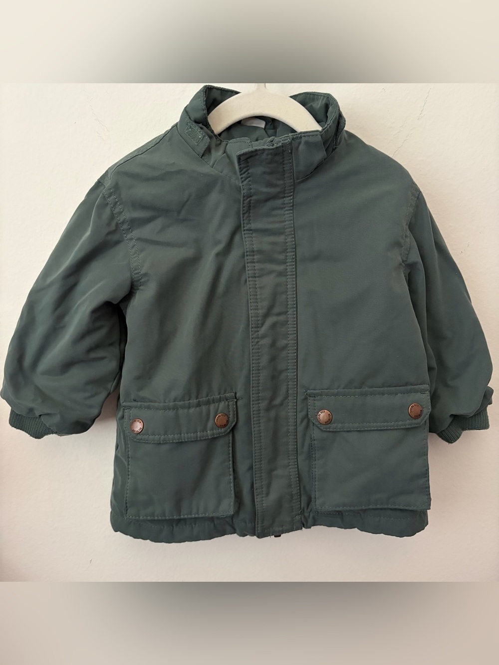 H&M Dark Green Kids Puffer Jacket with Snap Pockets